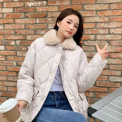 women Wool collar Cotton Clothes Jacket rhomboid bread jacket thickened cotton padded winter women's 2022 new cotton jacket coat