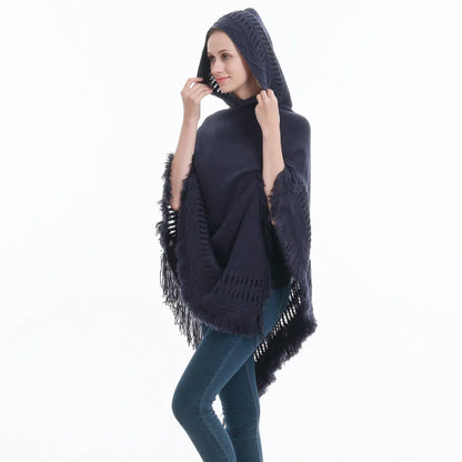 woman Women's Ponchos autumn and winter knitted hooded sweater loose cover sweater fat MM loose knitted sweater shawl Capes Coat