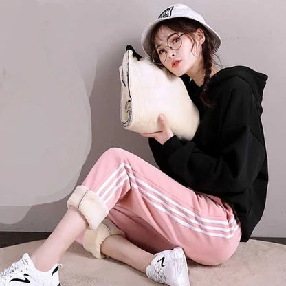 Autumn and winter thermal pants plush thickened cashmere like sweatpants for women's casual thermal pants Harun loose leggings