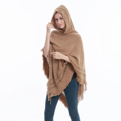 woman Women's Ponchos autumn and winter knitted hooded sweater loose cover sweater fat MM loose knitted sweater shawl Capes Coat