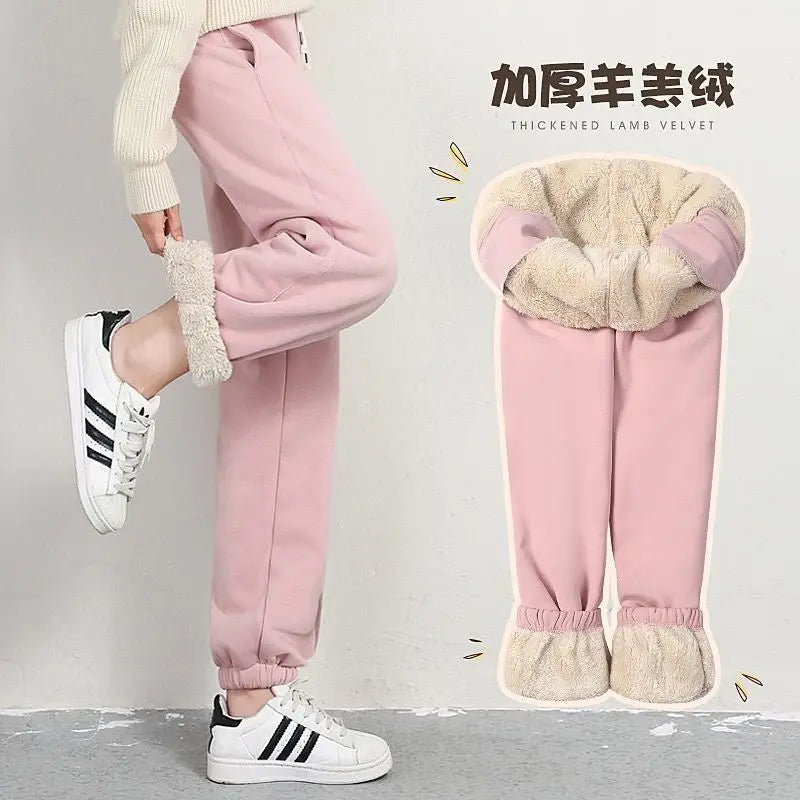 Autumn and winter thermal pants plush thickened cashmere like sweatpants for women's casual thermal pants Harun loose leggings