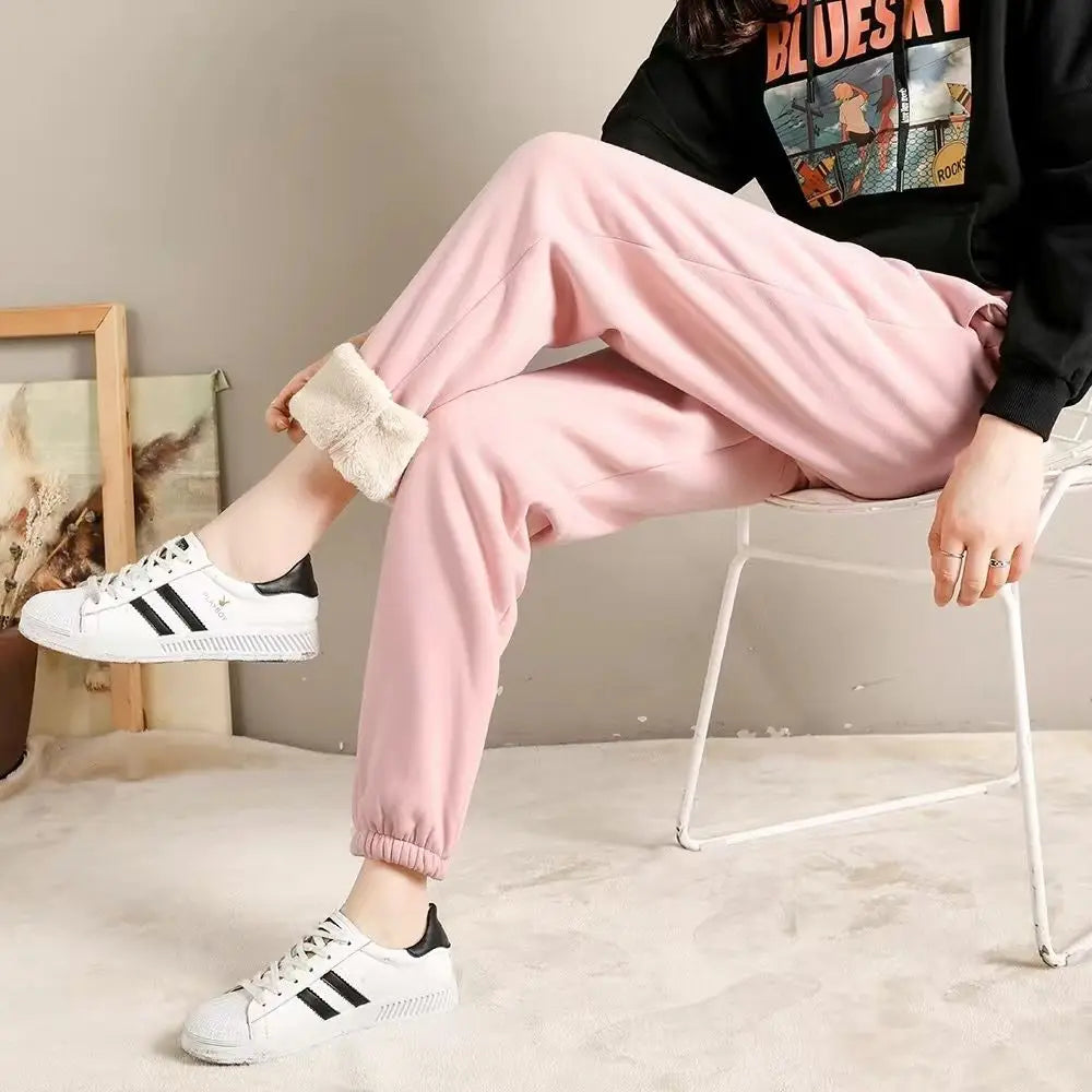 Autumn and winter thermal pants plush thickened cashmere like sweatpants for women's casual thermal pants Harun loose leggings