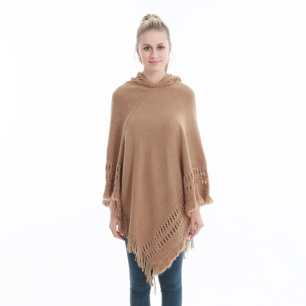 woman Women's Ponchos autumn and winter knitted hooded sweater loose cover sweater fat MM loose knitted sweater shawl Capes Coat