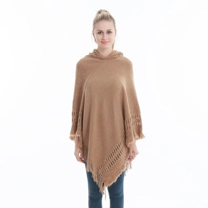 woman Women's Ponchos autumn and winter knitted hooded sweater loose cover sweater fat MM loose knitted sweater shawl Capes Coat