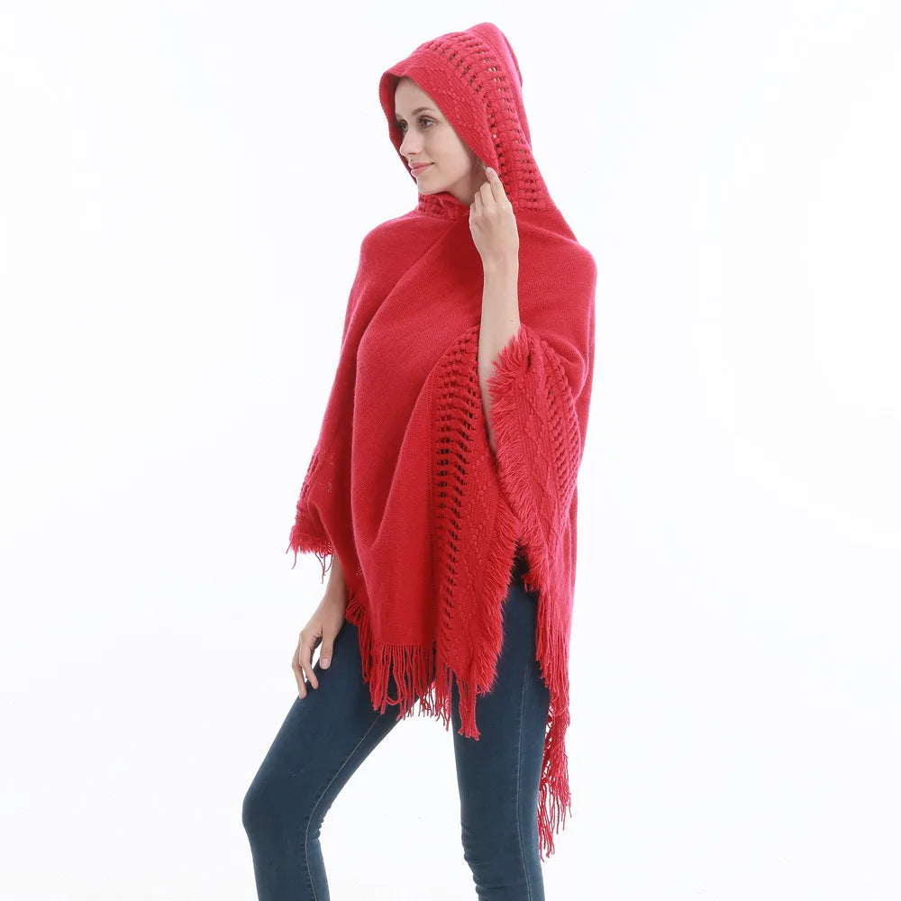 woman Women's Ponchos autumn and winter knitted hooded sweater loose cover sweater fat MM loose knitted sweater shawl Capes Coat