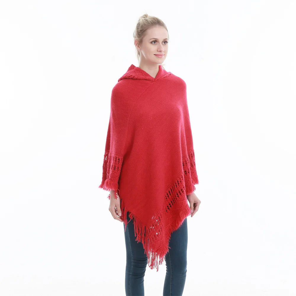 woman Women's Ponchos autumn and winter knitted hooded sweater loose cover sweater fat MM loose knitted sweater shawl Capes Coat