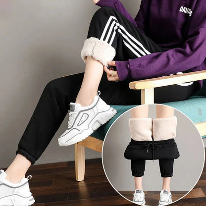 Autumn and winter thermal pants plush thickened cashmere like sweatpants for women's casual thermal pants Harun loose leggings