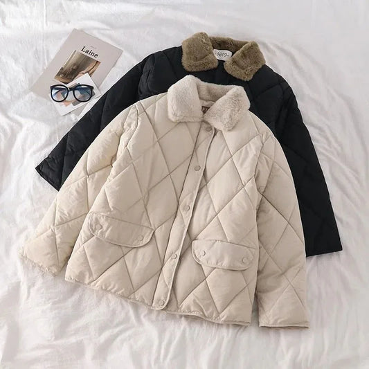 women Wool collar Cotton Clothes Jacket rhomboid bread jacket thickened cotton padded winter women's 2022 new cotton jacket coat